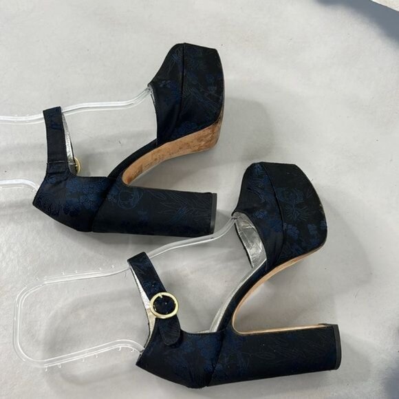 Alexa Chung Platform Mary Jane Heels Tapestry Cut Out Ankle Strap - Picture 6 of 9